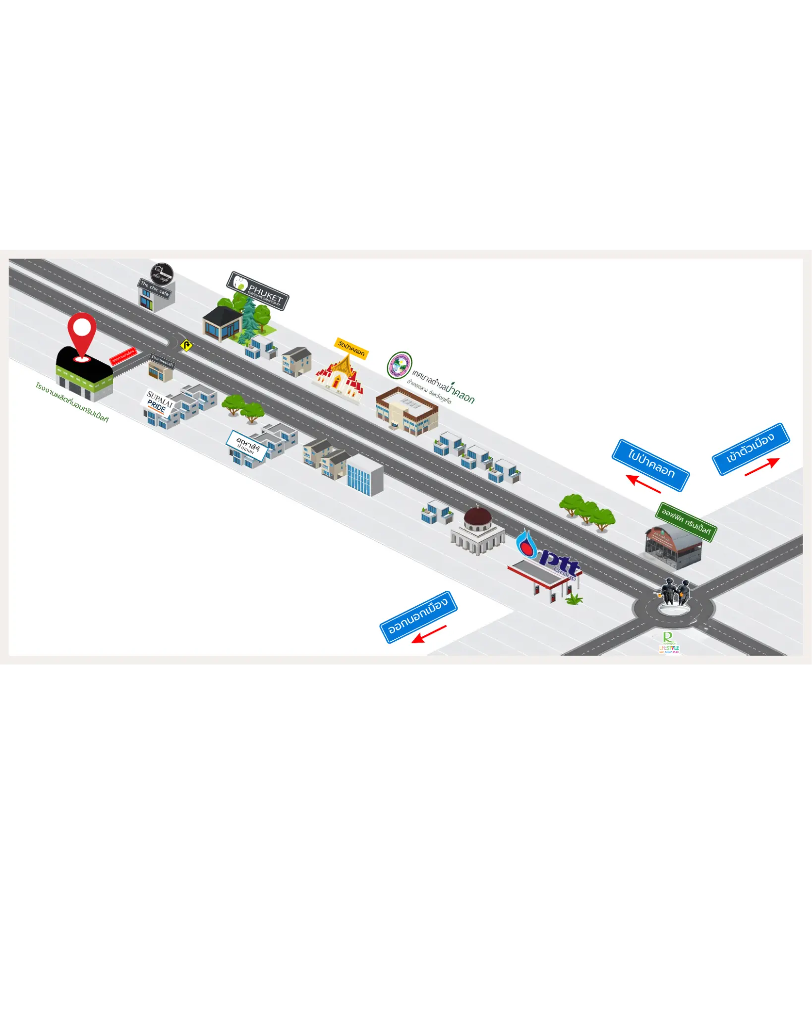 แผนที่เส้นทางมาโรงงานผลิตที่นอน Triple T ในอำเภอถลาง จังหวัดภูเก็ต